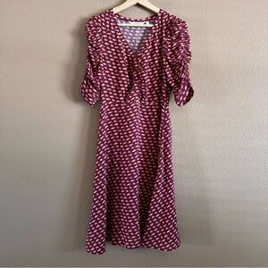 & Other Stories Car Print Midi Dress Maroon Orange Size US 6